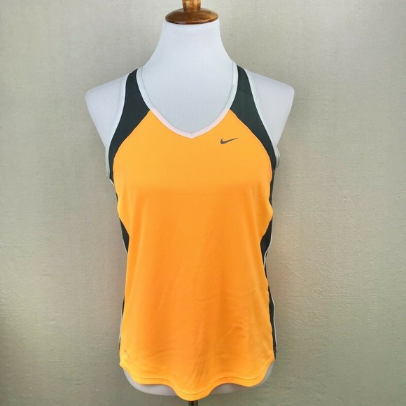 Nike Women's Medium Dri-Fit Racerback Tank w/Mesh Back Neon Orange And Dark Gray - Picture 2 of 12
